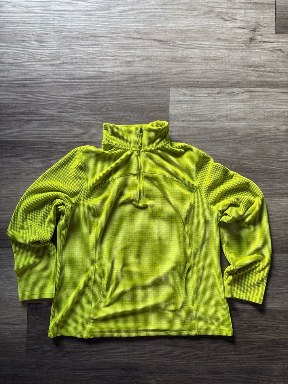 Tangerine Womens XXL Lime Green Waffle Knit 1/4 Zip Pullover Sweatshirt Pockets